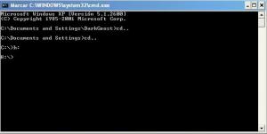 Captura de pantalla de CMD con el directorio de la memoria USB
