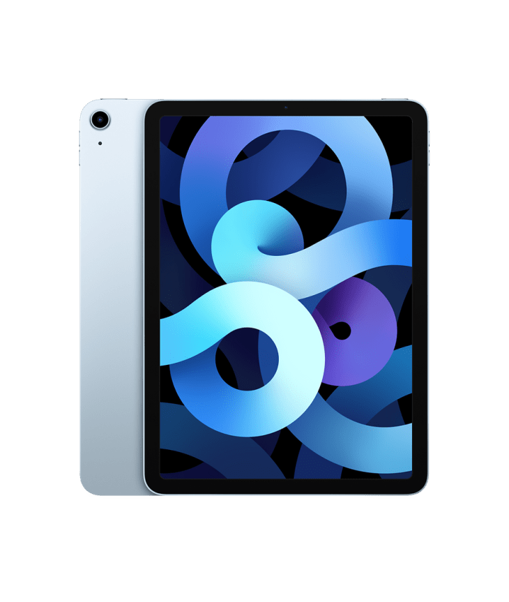 Dos iPad Air 4 sobrepuestos: uno mostrando la cámara y el otro mostrando la pantalla completa