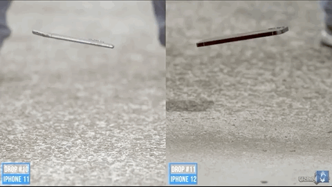 Gif de prueba de caída iPhone 11 vs iPhone 12 realizada por GizmoSlip