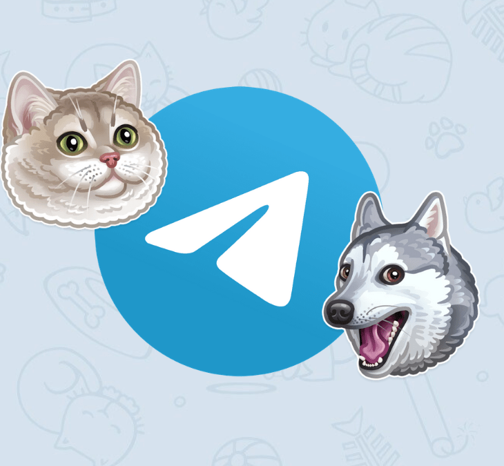 Logo de Telegram con un gato gordito y un perro Husky sonriendo