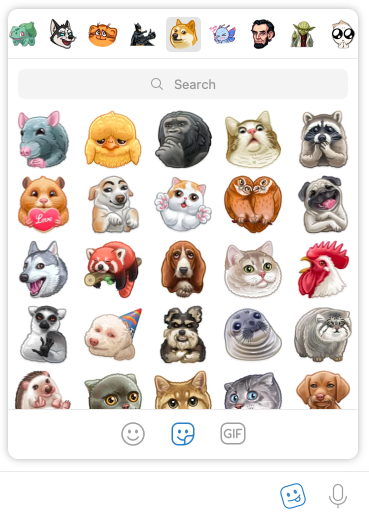 Captura de pantalla que muestra galería de stickers de Telegram en app de escritorio