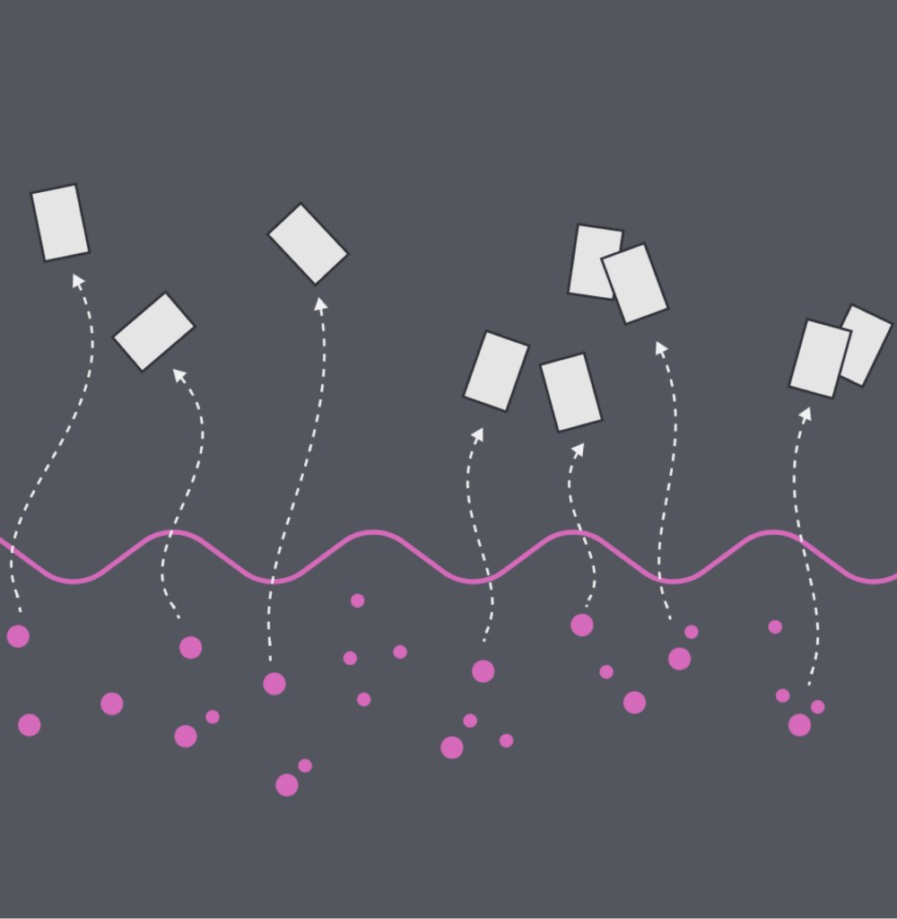 Gráfico de ideas representadas por puntos que se convierten en notas.